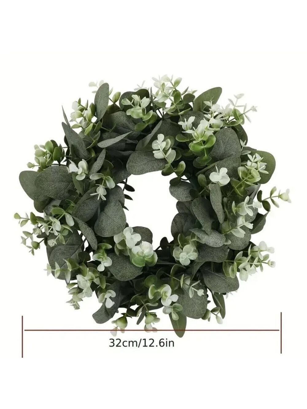 Artificial Eucalyptus Wreath 12.6” Faux Greenery Front Door or Wall Decor